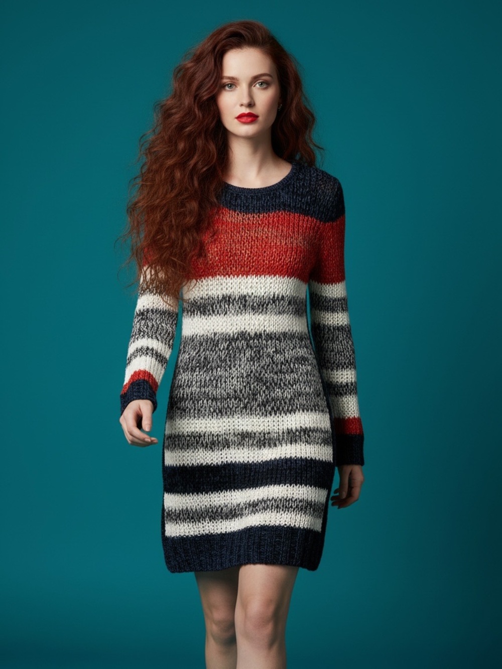River Island Bold Striped Multicolor Knit Sweater Dress Size M